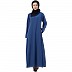 A-line abaya with piping at sleeves-Blue-black